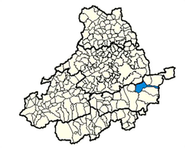 Mapa de límites municipales con San Bartolomé de Pinares destacado