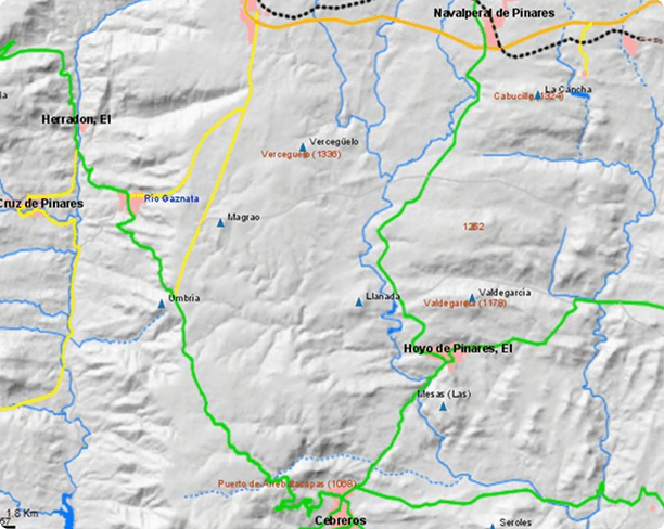 Mapa topográfico con la red fluvial del término municipal