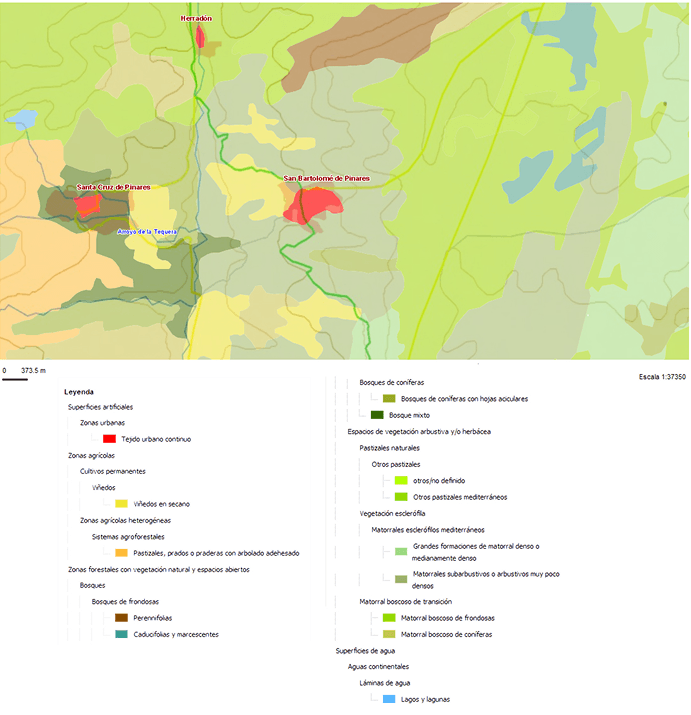 Plano de uso del suelo del término municipal de San Bartolomé de Pinares