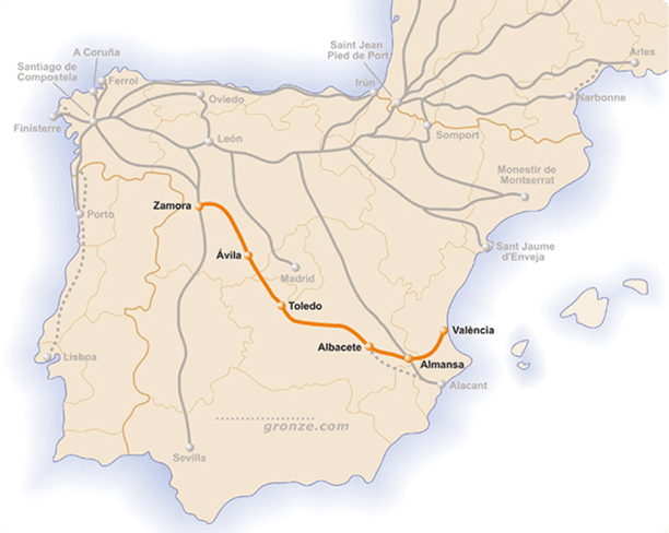 Mapa del Camino de Santiago desde Valencia