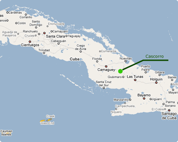 Mapa de Cuba con la localidad de Cascorro